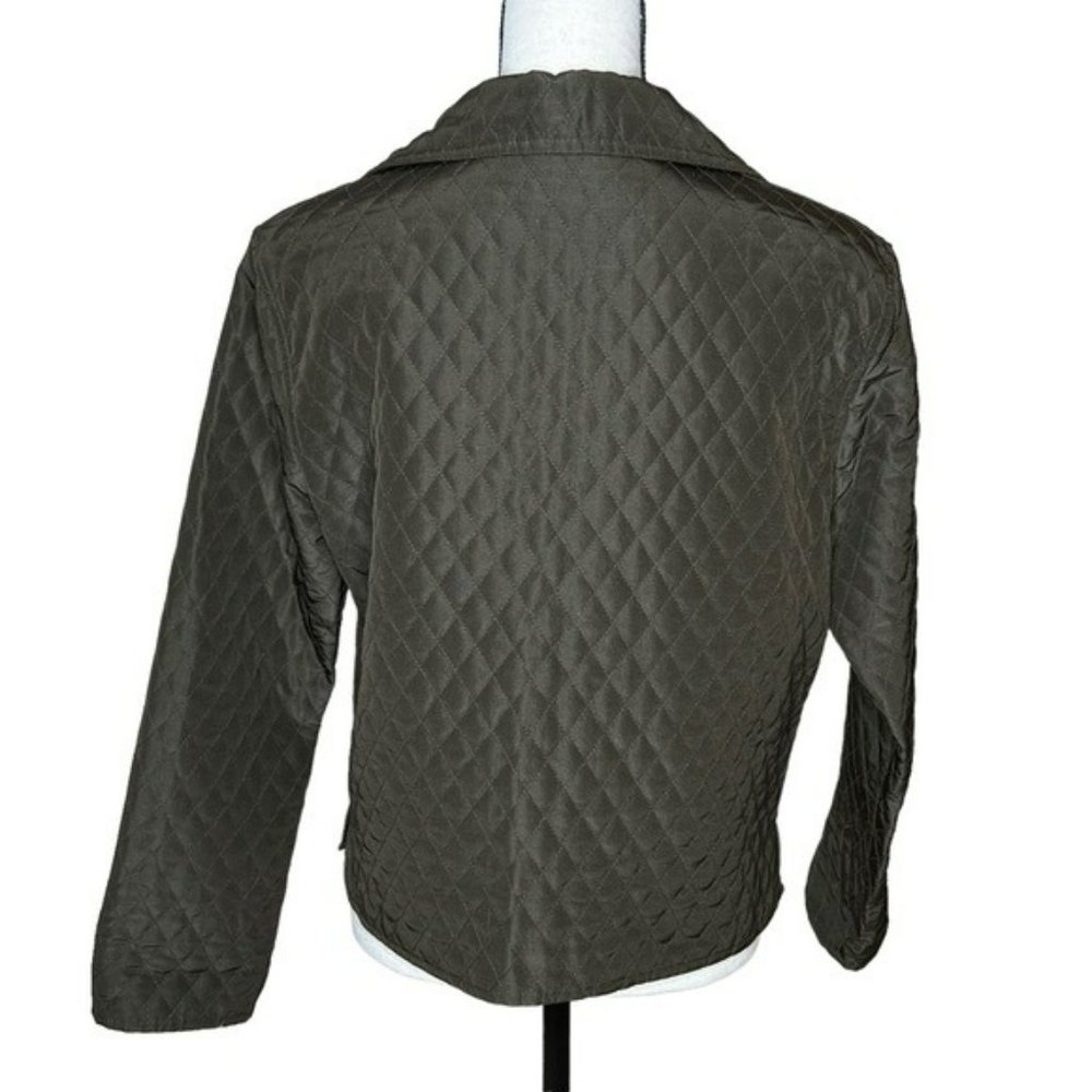Carlisle Olive Green Silk Wool Lightweight Quilt Open Jacket Blazer Size 2 - Picture 5 of 9